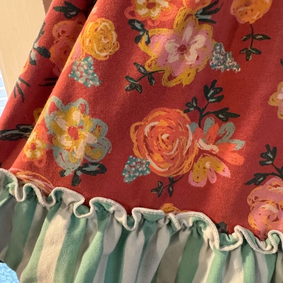Matilda Jane Pink Floral Kids Dress with Green Ruffle sz 8 - Picture 6 of 10